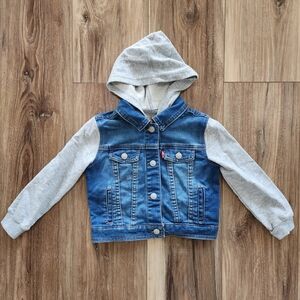 Levi's Toddler Blue Denim Jacket with Gray Sleeves And Hood, 24M